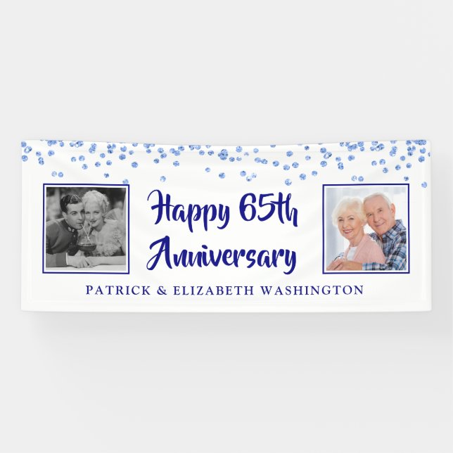 Lona 65° aniversario de Sapphire Blue Confetti Foto (Horizontal)