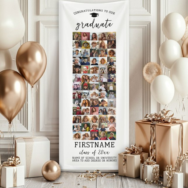 Lona 65 Graduación de Collage de fotos Blanco Mínimo Mo (Custom Graduation Banner - Great for a backdrop or Grad Party Decoration)