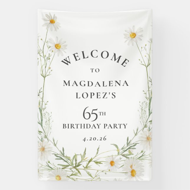Lona 65th Birthday Banner April Birth Flower Daisy (Vertical)