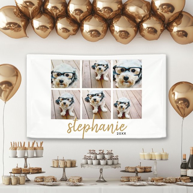 Lona 6 Collage de fotos cuadrado - letra manuscrita par (Custom Party Banner)