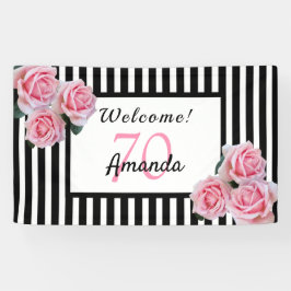 Lona 70.ª fiesta de cumpleaños estriberas blancas negra