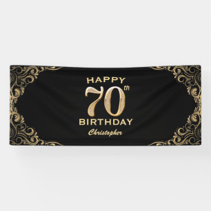Lona 70.ª fiesta de cumpleaños marco negro y Purpurina 