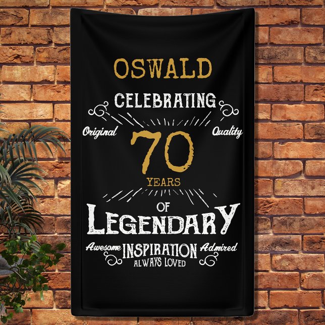 Lona 70.ª legendaria retro de oro negro (A personalized 70th birthday classic party banner for that special birthday turning 70)