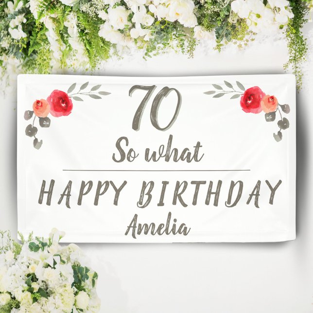 Lona 70.º cumpleaños Divertido acuarela Flor Floral (Subido por el creador)