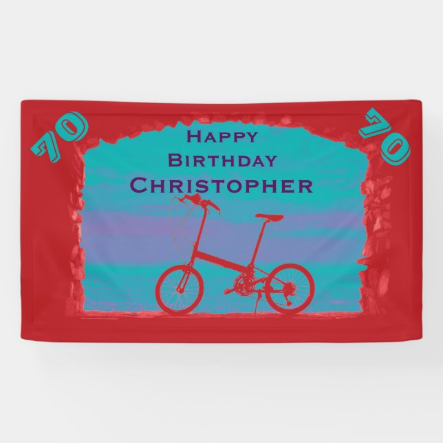 Lona 70, 75, fiesta de cumpleaños Bicicleta azul rojo (Horizontal)