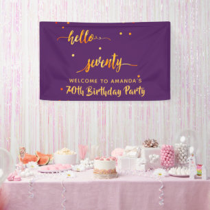 Lona 70 cumpleaños oro morado hola 70 nombre script