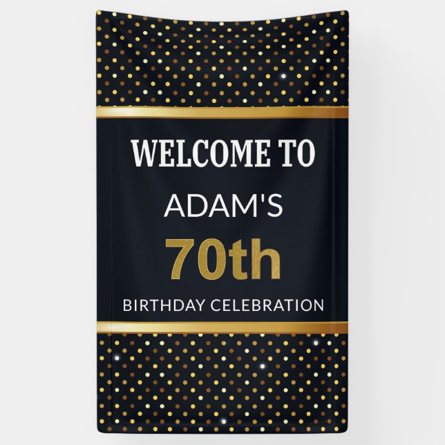 Lona 70.o oro personalizado elegante del cumpleaños (Vertical)