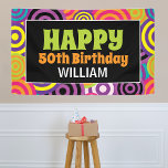 Lona 70's Colorful Circles Birthday<br><div class="desc">Stylish editable 70's party birthday banner featuring a decorative and colorful circle background and a birthday celebration template that is easy to personalize.</div>