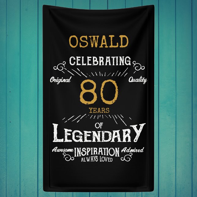 Lona 80.ª legendaria retro de oro negro (A personalized classic party banner for that special birthday turning 80)