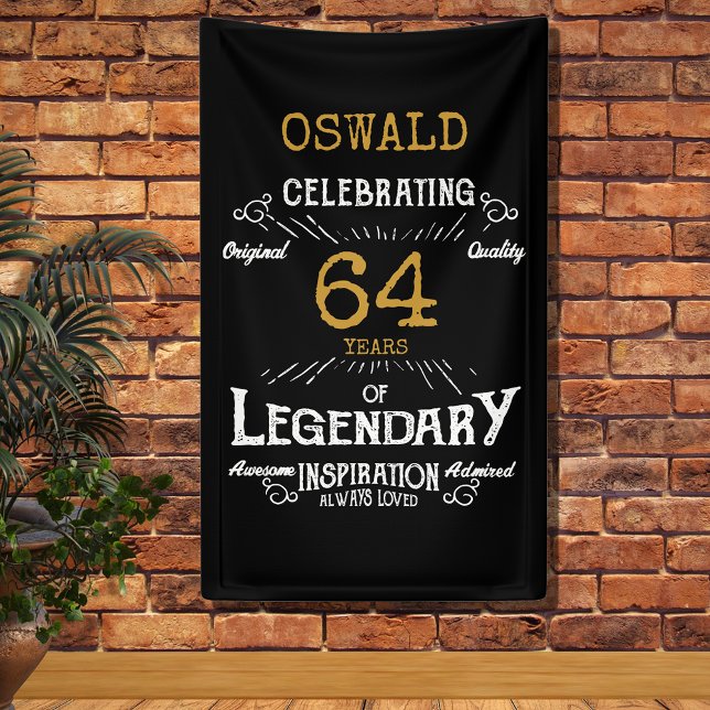 Lona 80.ª legendaria retro de oro negro (Black and gold birthday wall banner for any birthday. Easy to personalize template.)