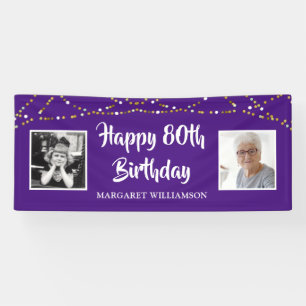 Lona 80.º Birthday String Lights Photo Name Purple