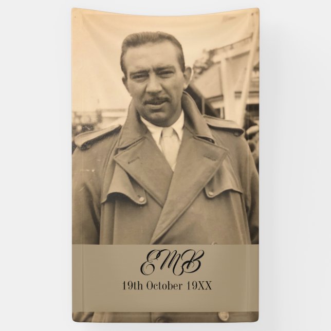 Lona 80.º cumpleaños elegante foto monograma masculino (Vertical)