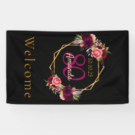 Lona 80.º cumpleaños negro oro floral geométrico burgun