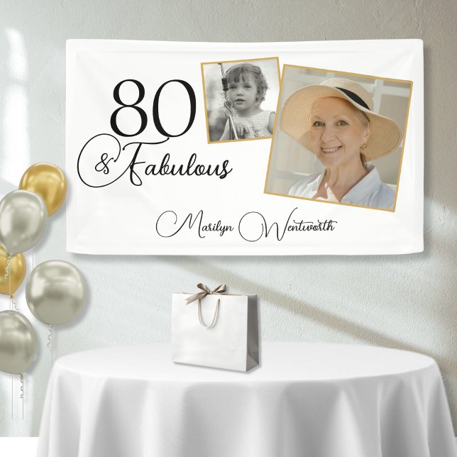 Lona 80 and Fabulous 80th Birthday Black Script Photo (Subido por el creador)