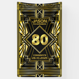 Lona 80 cumpleaños Art Deco Oro Gran Gatsby Negro