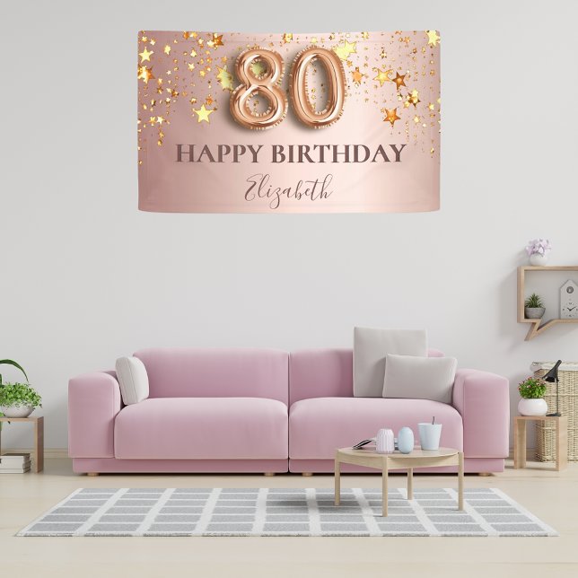Lona 80 cumpleaños rosa estrellas de oro guión de globo (Subido por el creador)