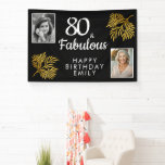 Lona 80 y Fabulous Gold Foliage 2 Photo 80th Birthday<br><div class="desc">80 y Fabulous Gold Foliage 2 Fotos 80th Birthday Party Backdrop. Un elegante follaje dorado sobre un fondo negro. Añade tus fotos - puedes usar fotos antiguas y nuevas. Agrega tu nombre y edad,  y haz tu propia fiesta de cumpleaños.</div>