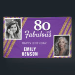 Lona 80 y Fabulous Gold Purpurina 2 Photo 80th Birthday<br><div class="desc">80 y Fabulous Gold Purpurina 2 Photo 80th Birthday Party Backdrop Banner. Banner de cumpleaños de purpurina de oro moderno y elegante para ella. Añade tus fotos - puedes usar una foto antigua y una nueva. Puede cambiar todo el texto.</div>