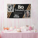 Lona 80 y Fabulous Gold Purpurina 2 Photo 80th Birthday<br><div class="desc">Elegante Black 80 y Fabulous Gold Purpurina 2 Photo 80th Birthday Party Backdrop Banner. Banner de cumpleaños de purpurina de oro moderno y elegante para ella. Añade tus fotos - puedes usar una foto antigua y una nueva. Puede cambiar todo el texto.</div>
