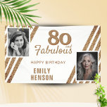 Lona 80 y Fabulous Gold Purpurina 2 Photo 80th Birthday<br><div class="desc">80 y Fabulous Gold Purpurina 2 Photo 80th Birthday Party Backdrop Banner. Banner de cumpleaños de purpurina de oro moderno y elegante para ella. Añade tus fotos - puedes usar una foto antigua y una nueva. Puede cambiar todo el texto.</div>