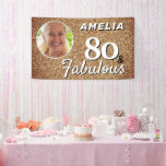 Lona 80 y Fabulous Gold Purpurina 80th Birthday Photo<br><div class="desc">80 y Fabulous Gold Purpurina 80th Birthday Photo Banner. Fondo de la celebración de los 80 años. Personaliza con nombre y foto.</div>