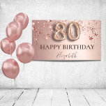 Lona 80th birthday rose gold pink stars balloon script<br><div class="desc">Elegant, classic, glamorous and girly for a 80th birthday party. Rose gold and blush pink, gradient background. Decorated with rose gold and pink stars. Personalize and add a name. With the text: Happy Birthday. The name is written with a modern dark rose colored hand lettered style script. Number 80 is...</div>