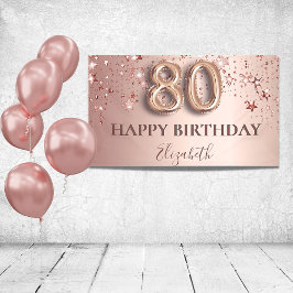 Lona 80th birthday rose gold pink stars balloon script