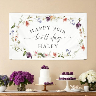 Lona 90.º cumpleaños Floral de flores silvestres femeni
