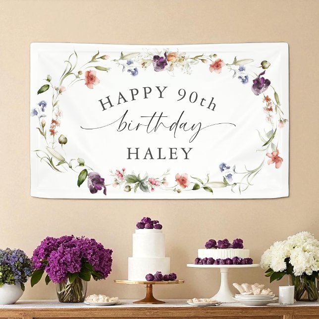 Lona 90.º cumpleaños Floral de flores silvestres femeni (Subido por el creador)