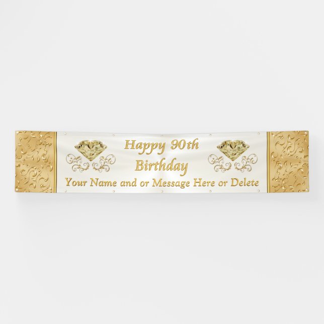 Lona 90.a bandera feliz del cumpleaños con SU TEXTO (Horizontal)