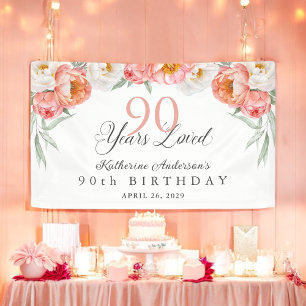 Lona 90 años adorados Peach Floral 90 cumpleaños