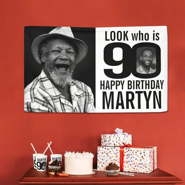 Lona 90 cumpleaños mono look 90 foto personalizado ahor (Subido por el creador)