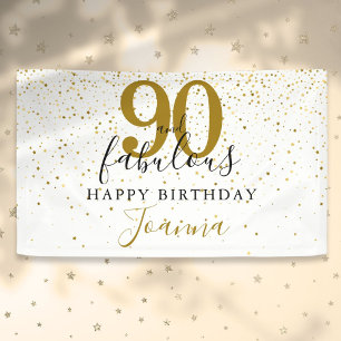 Lona 90 y Fabuloso Cumpleaños Elegante Dorado y Negro