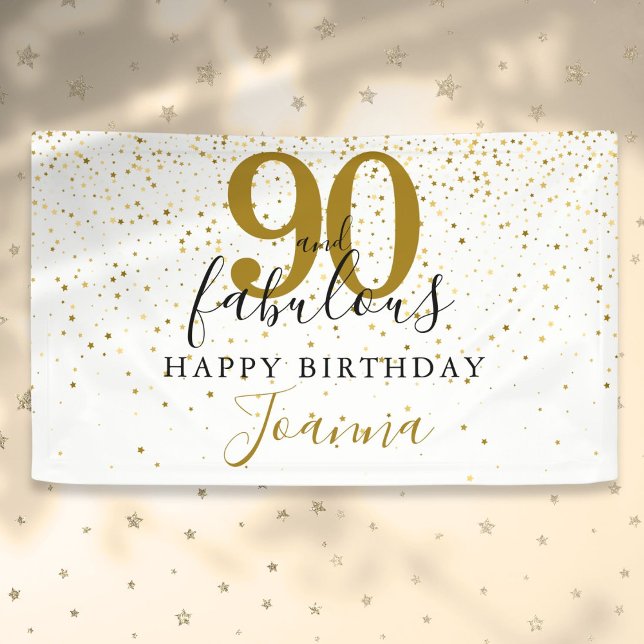 Lona 90 y fabuloso cumpleaños elegante oro y negro (90 and Fabulous Birthday Elegant Gold and Black Banner)