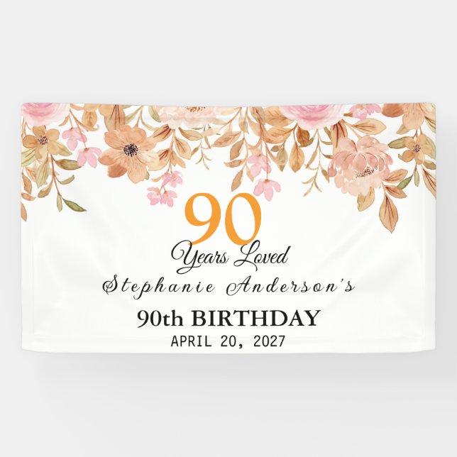 Lona 90 Years Loved Peach Floral 90th (Horizontal)