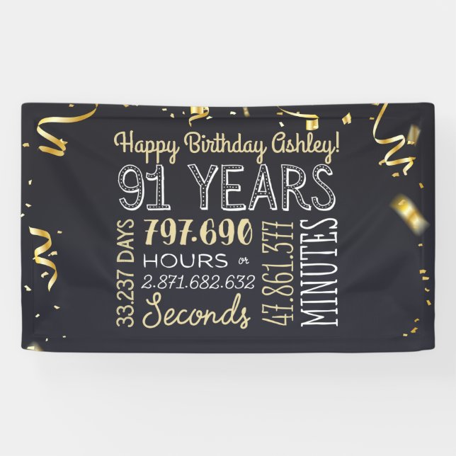 Lona 91 años - Elegante negro y oro - 91 aniversario (Horizontal)