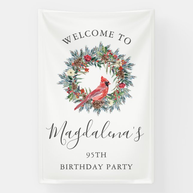 Lona 95th Birthday Banner Red Cardinal Custom Welcome (Vertical)