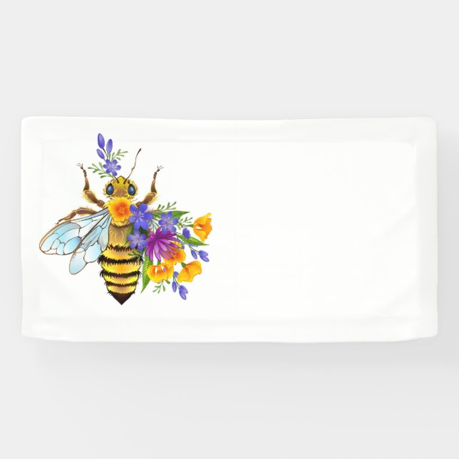 Lona Abeja de flor con plantas silvestres (Horizontal)