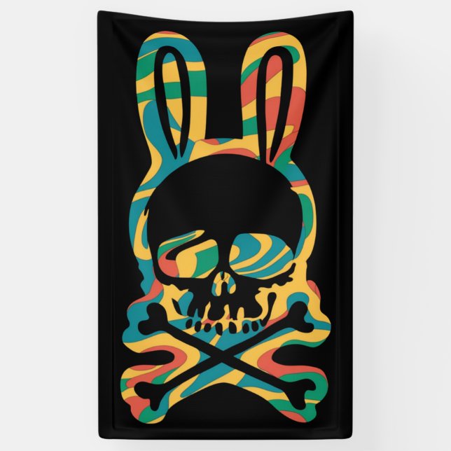 Lona Abundancia de Pascua Retro Tie Dye Bunny Skull Cro (Vertical)