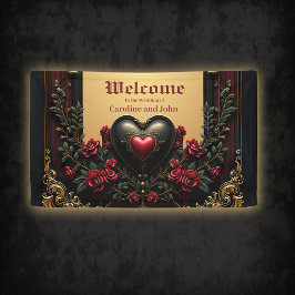 Lona Acentos dorados, rosas rojas y un corazón: