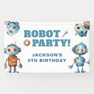 Lona Acuarela Cute Robot Cumpleaños