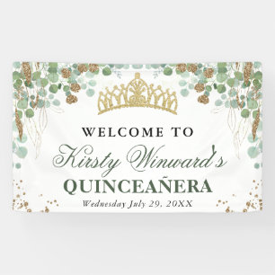Lona Acuarela de Eucalipto y Brillo de Oro Quinceañera