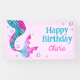 Lona Acuarela de sirena bajo el mar Cumpleaños