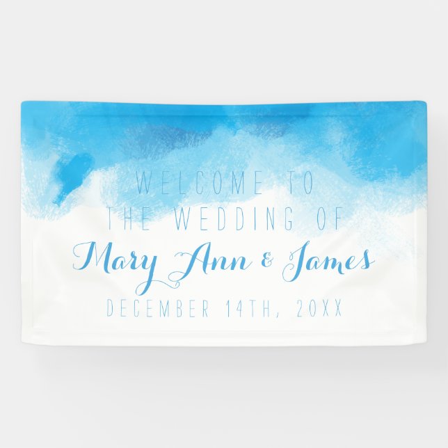 Lona Acuarela del azul de la recepción de la boda de la (Horizontal)