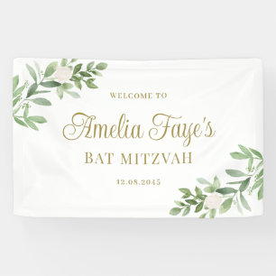Lona Acuarela Flores Blancas y Follaje Bat Mitzvah