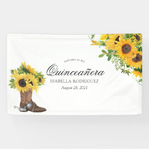 Lona Acuarela Girasoles Rústico Occidental Quinceañera