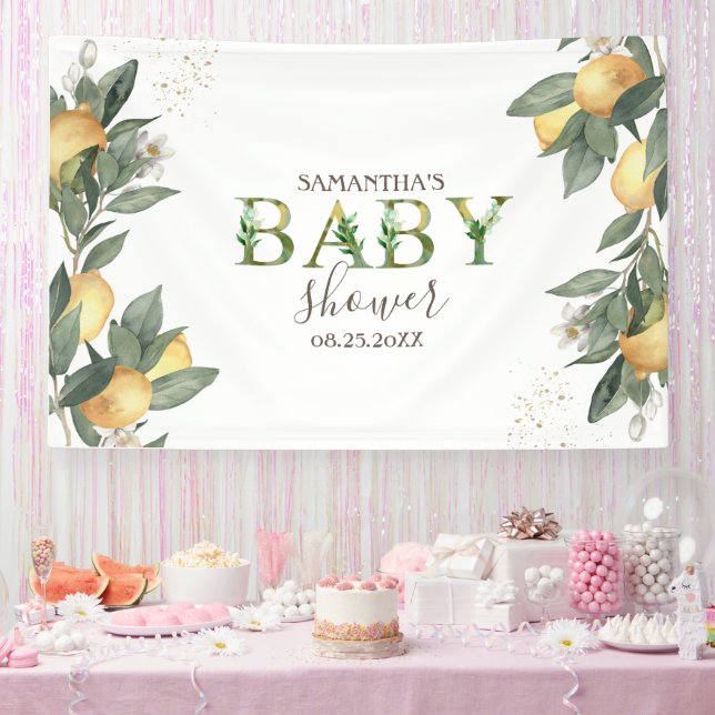 Lona Acuarela Limones Verde Baby Shower (Fiesta)
