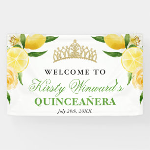 Lona Acuarela Limones y Flores Bienvenida Quinceañera