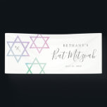 Lona Acuarela Monograma Ombré Bat Mitzvah<br><div class="desc">Diseño moderno y suave de la pancarta Bat Mitzvah de Stacey Meacham con estrellas de color de agua oscura y un monograma inicial de tres.</div>