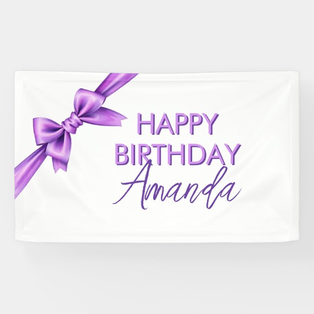 Lona Acuarela Morado Bow Coquette Sweet 16 Cumpleaños (Horizontal)